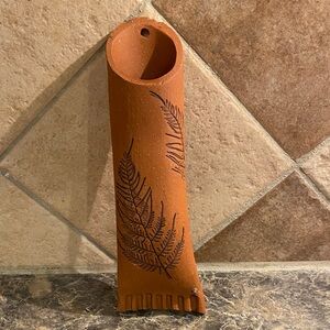 Handcrafted Terra Cotta Wall Vase with Fern Motif - Orange